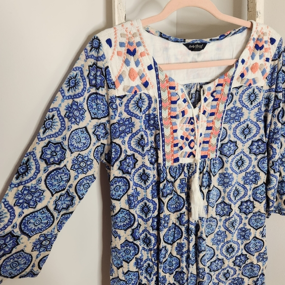 Lucky Brand womens 1X linen blend embroidered tassle peasant top boho - Picture 4 of 6